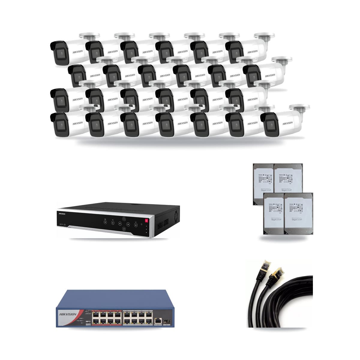 Hikvision 32-Channel 4K CCTV Kit — 25 Bullet Cameras + 4× 14TB Recording - Image 1