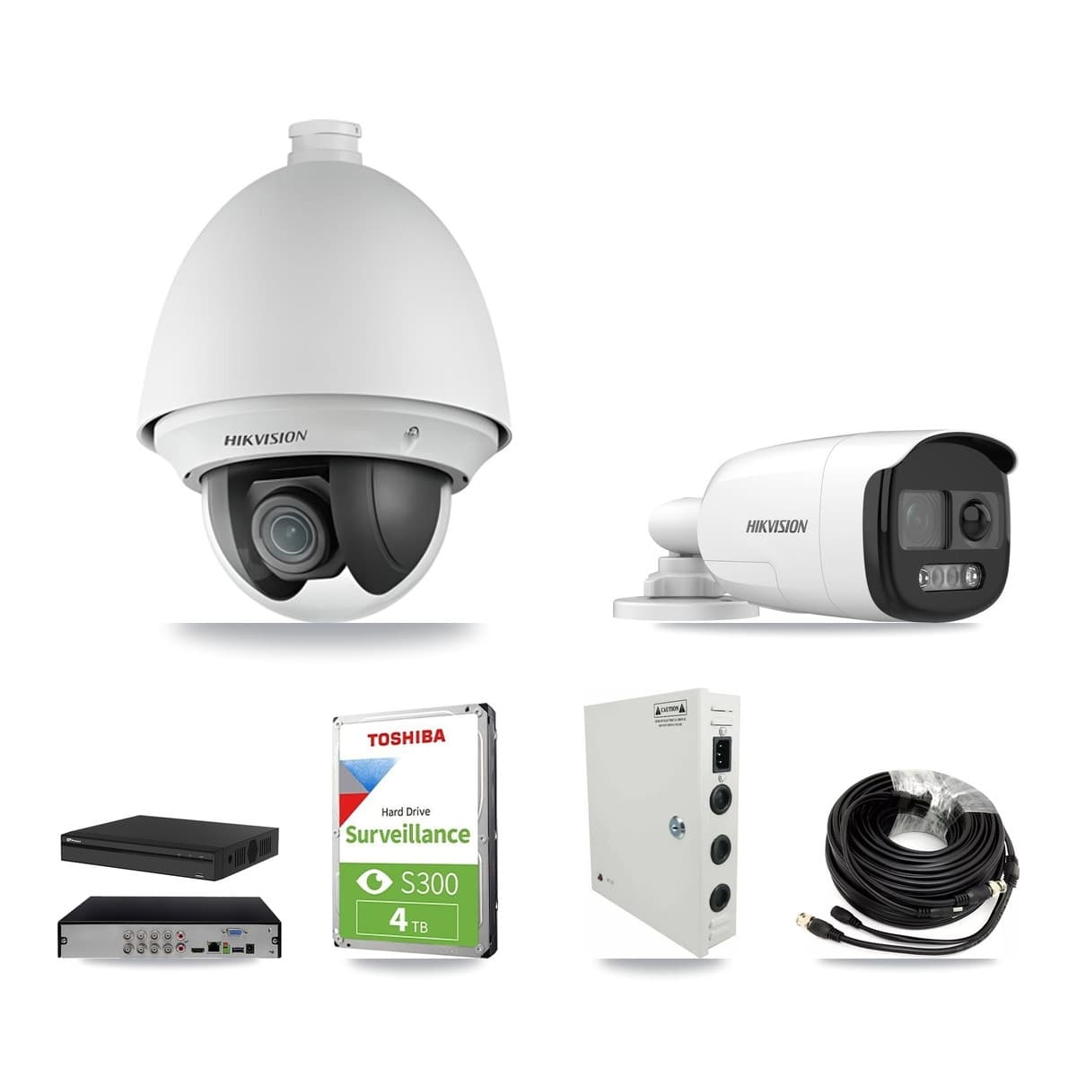 Hikvision & Prolux 8-Channel 2MP – 5MP CCTV Kit — 2 DS-2AE4225T 2MP PTZ + 2 DS-2CE12KF3T 5MP Bullet Cameras + 4TB Recording