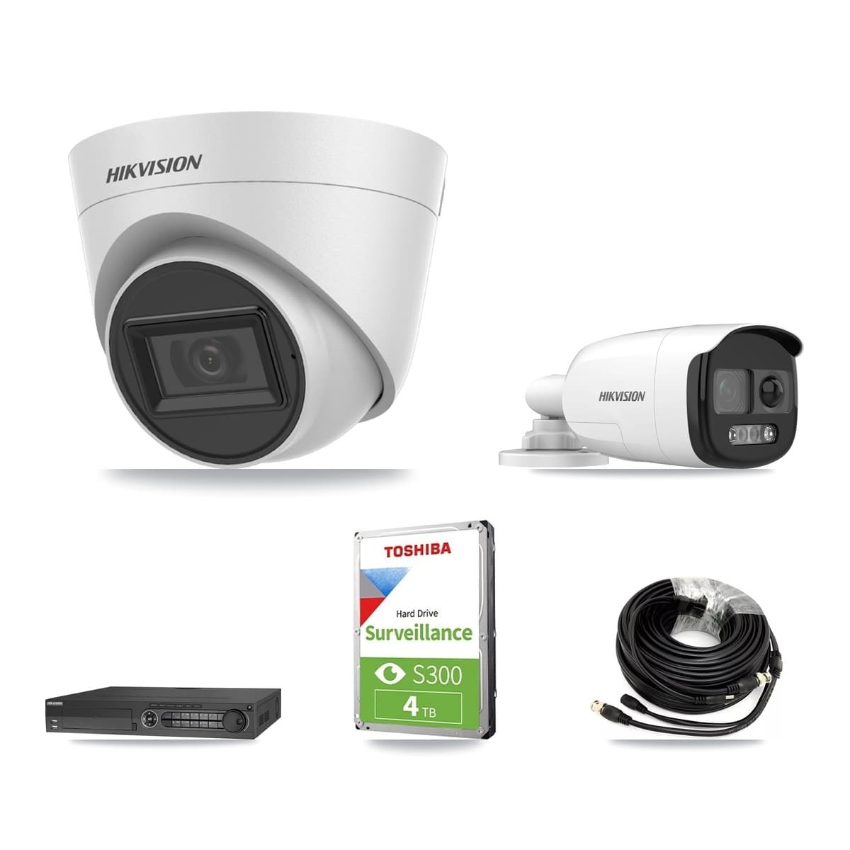 Hikvision 32-Channel 5MP CCTV Kit — 1 Bullet + 2 White Turret Cameras + 4TB Recording (DS-7332HQHI Recorder)