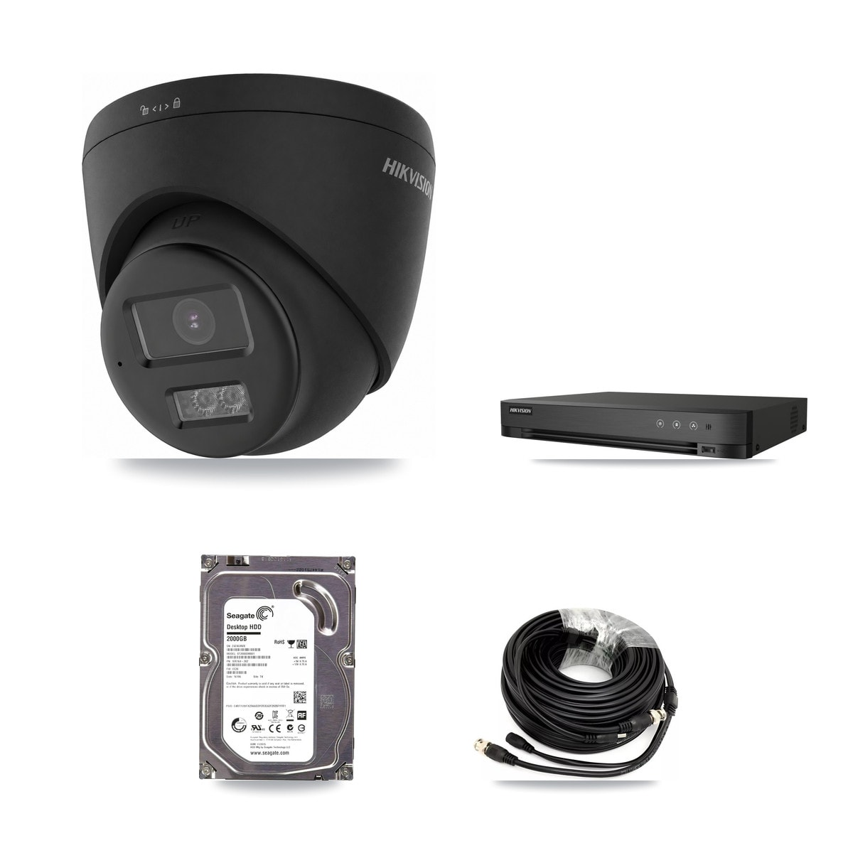Hikvision 4-Channel 4K CCTV Kit — 2 Black Turret Cameras + 2TB Recording