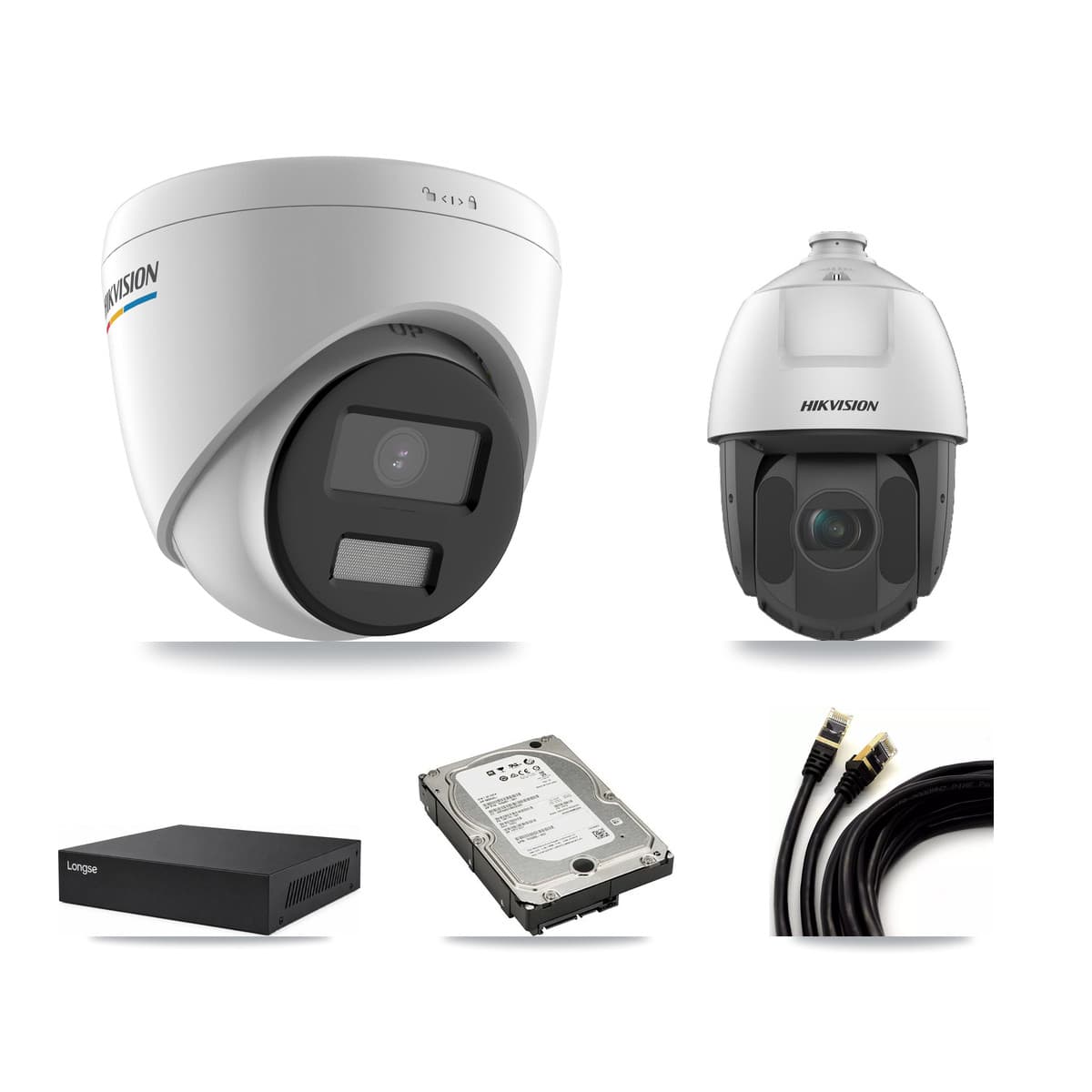 Hikvision & Longse 8-Channel 2MP CCTV Kit — 7 Turret + 1 PTZ Cameras + 5TB Recording