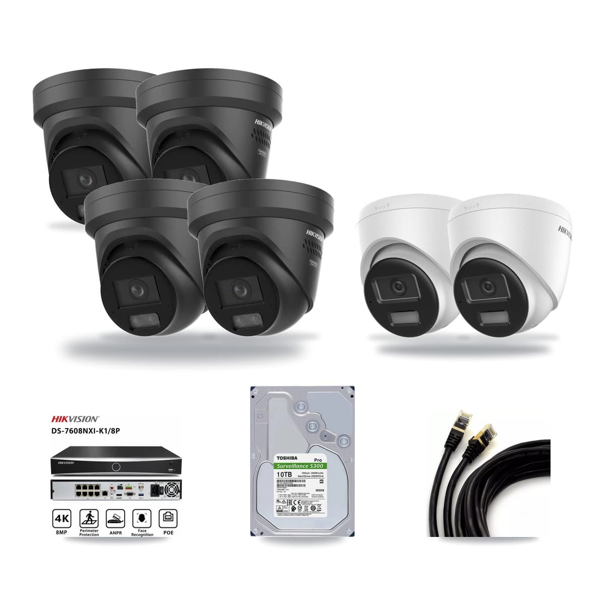 Hikvision 8-Channel 4K CCTV Kit — 2 DS-2CD1383G2 + 4 DS-2CD2387G3 Turret Cameras + 10TB Recording - Image 1