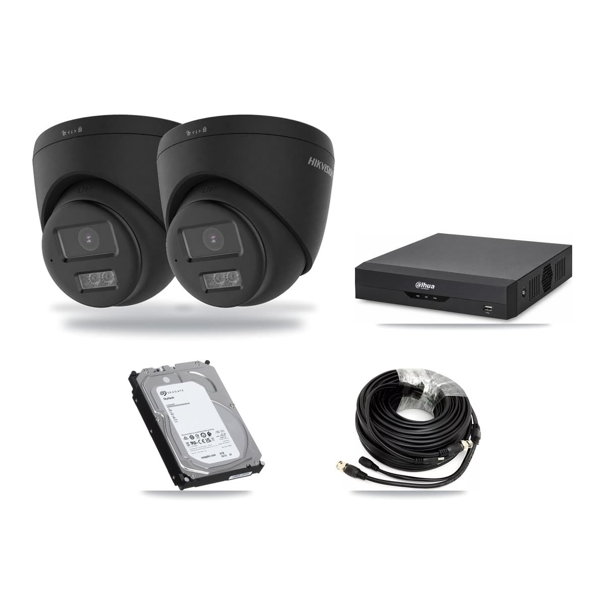 Hikvision & Dahua 4-Channel 4K CCTV Kit — 2 Black Turret Cameras + 6TB Recording - Image 1