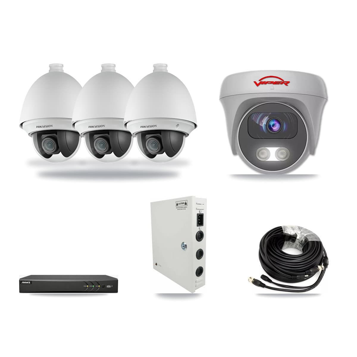 4-Channel 2MP – 5MP CCTV Kit — 3 2MP PTZ + 1 White 5MP Cameras + 3TB Recording (AN-DV4-8MP Recorder) - Image 1
