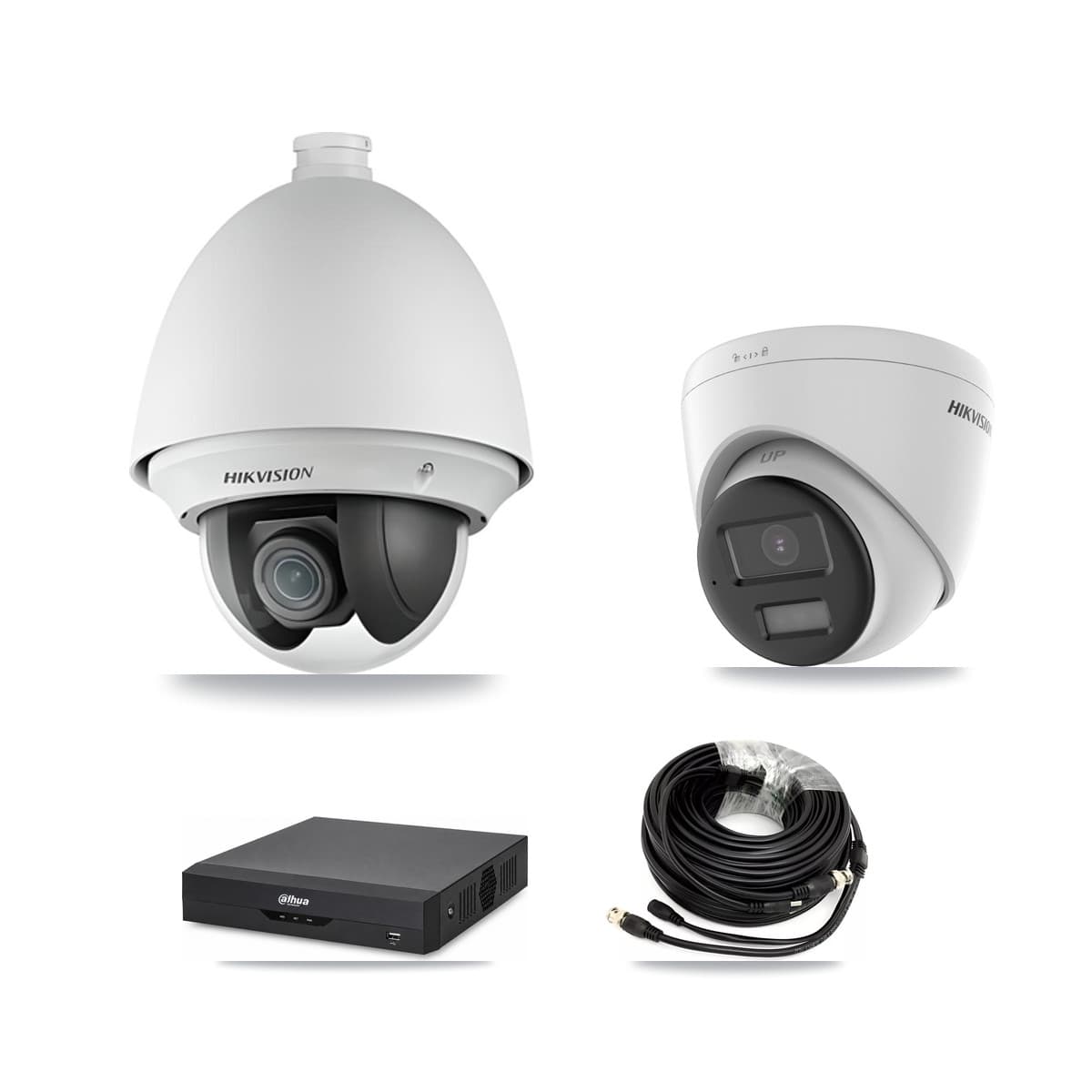 Hikvision & Dahua 4-Channel 2MP – 4K CCTV Kit — 1 2MP PTZ + 1 4K Turret Cameras + 3TB Recording - Image 1