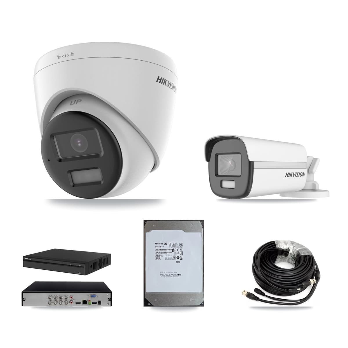 Hikvision & Prolux 8-Channel 4K CCTV Kit — 1 Bullet + 3 Turret Cameras + 14TB Recording