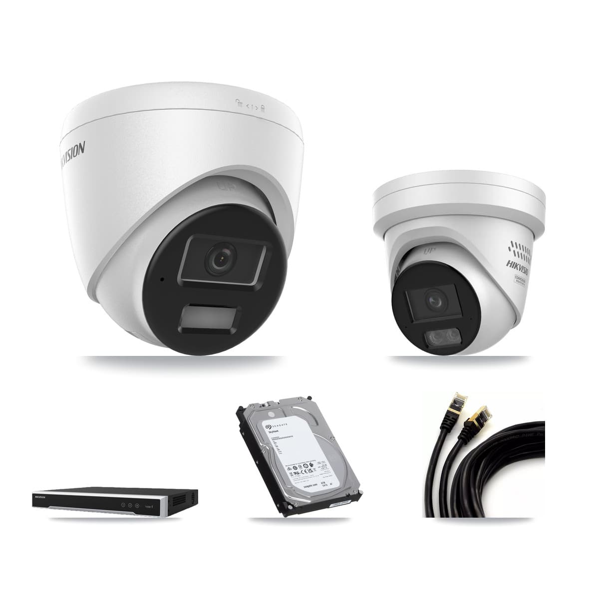 Hikvision 8-Channel 4MP CCTV Kit — 3 DS-2CD1343G2 + 1 DS-2CD2347G3 Turret Cameras + 6TB Recording