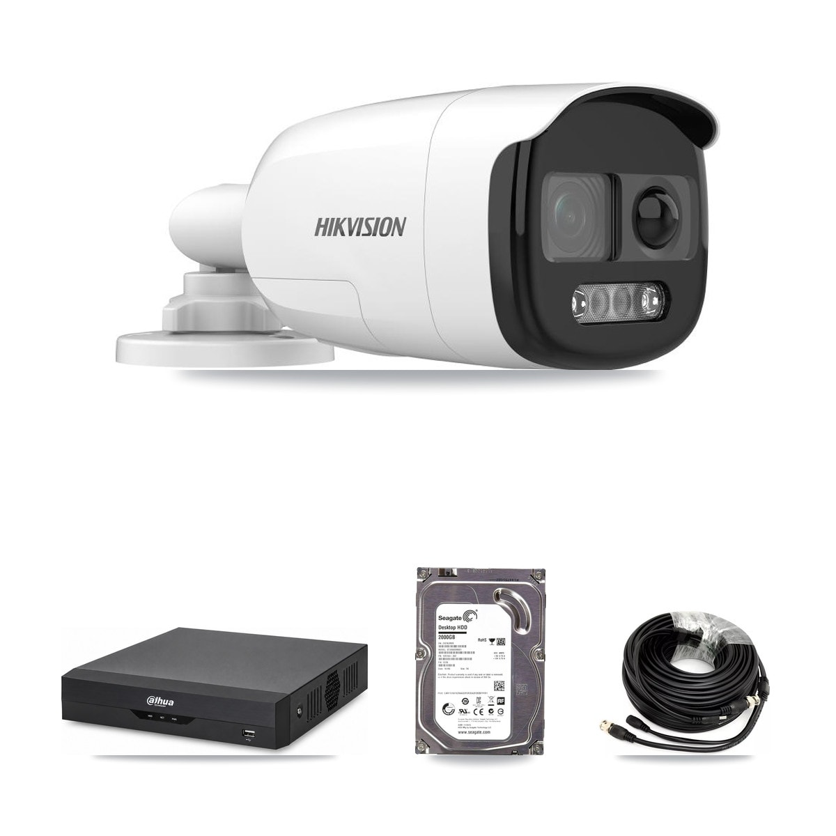 Hikvision & Dahua 4-Channel 5MP CCTV Kit — 4 DS-2CE12KF3T Bullet Cameras + 2TB Recording - Image 1