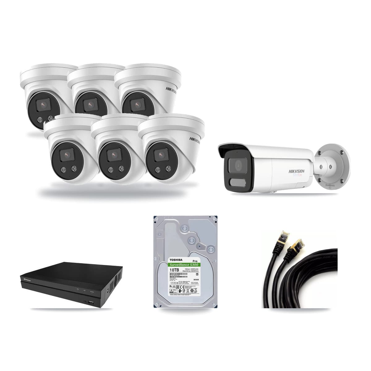 Hikvision & Prolux 8-Channel 5MP – 4K CCTV Kit — 1 4K Bullet + 6 5MP Turret Cameras + 10TB Recording - Image 1