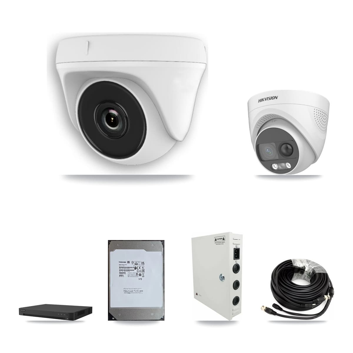 Hikvision 16-Channel 2MP – 5MP CCTV Kit — 4 DS-2CE72KF3T 5MP Turret + 8 White HDT-2MP-N20W 2MP Dome Cameras + 14TB Recording