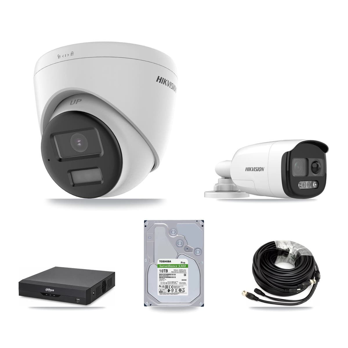 Hikvision & Dahua 4-Channel 5MP – 4K CCTV Kit — 1 5MP Bullet + 3 4K Turret Cameras + 10TB Recording