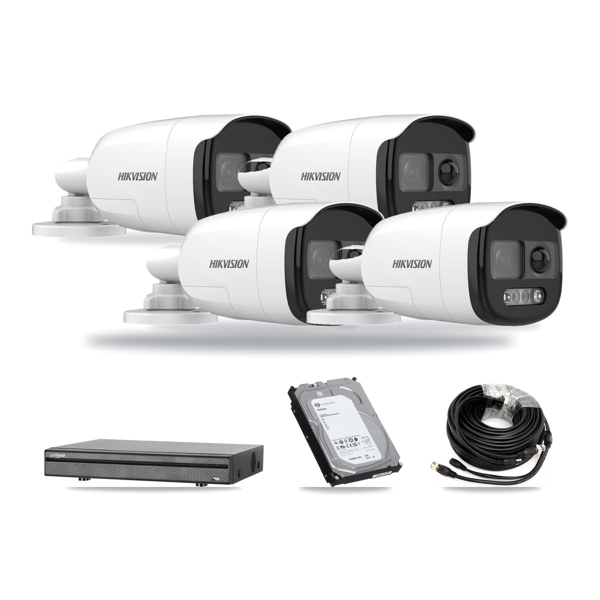Hikvision & Dahua 8-Channel 5MP CCTV Kit — 4 DS-2CE12KF3T Bullet Cameras + 6TB Recording (DH-XVR5108H Recorder) - Image 1