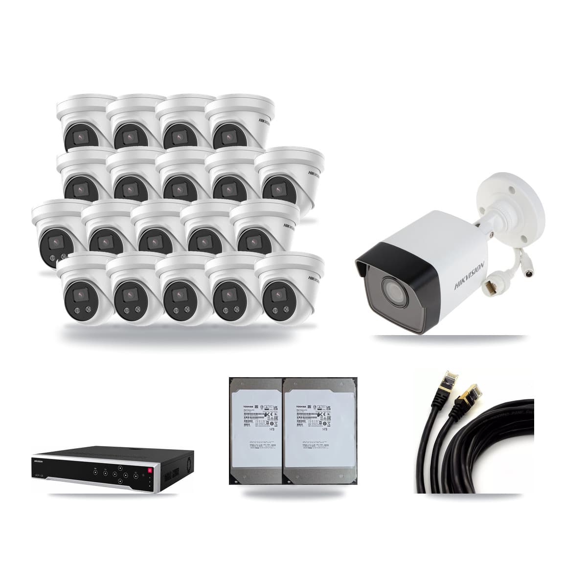 Hikvision 32-Channel 5MP CCTV Kit — 1 Bullet + 19 Turret Cameras + 2× 14TB Recording - Image 1
