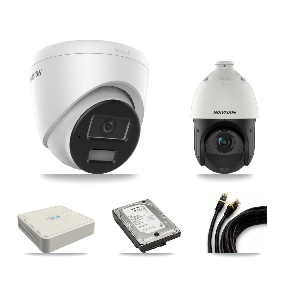 Hikvision & HiLook 8-Channel 4MP CCTV Kit — 3 Turret + 1 PTZ Cameras + 5TB Recording (NVR-108H-D Recorder)
