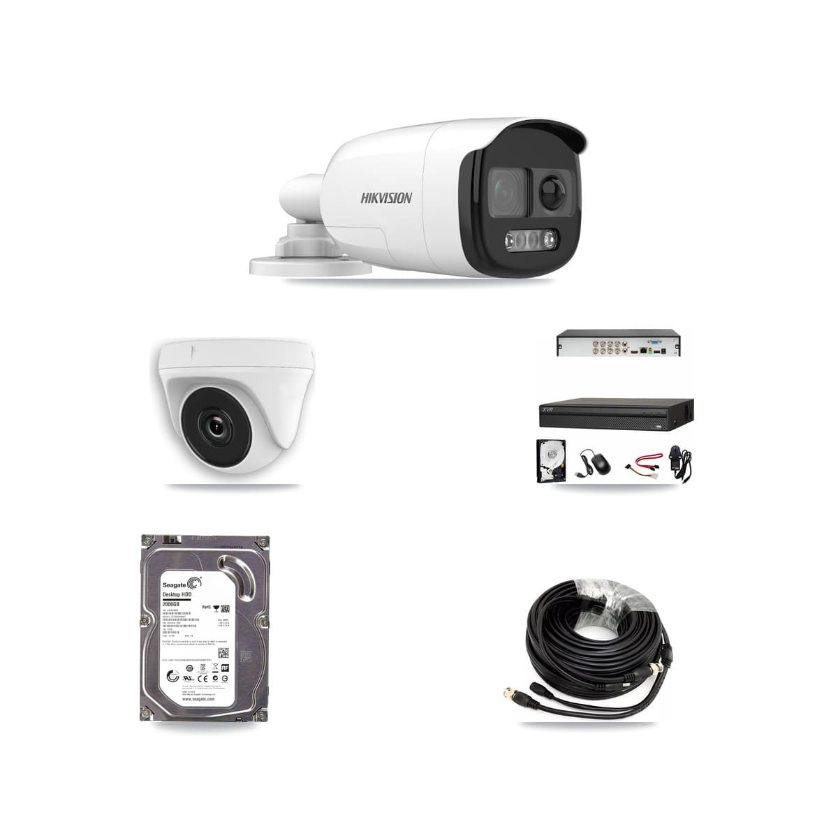 Hikvision & Dahua 8-Channel 2MP – 5MP CCTV Kit — 1 5MP Bullet + 1 White 2MP Dome Cameras + 2TB Recording (XVR-3108AD Recorder) - Image 1