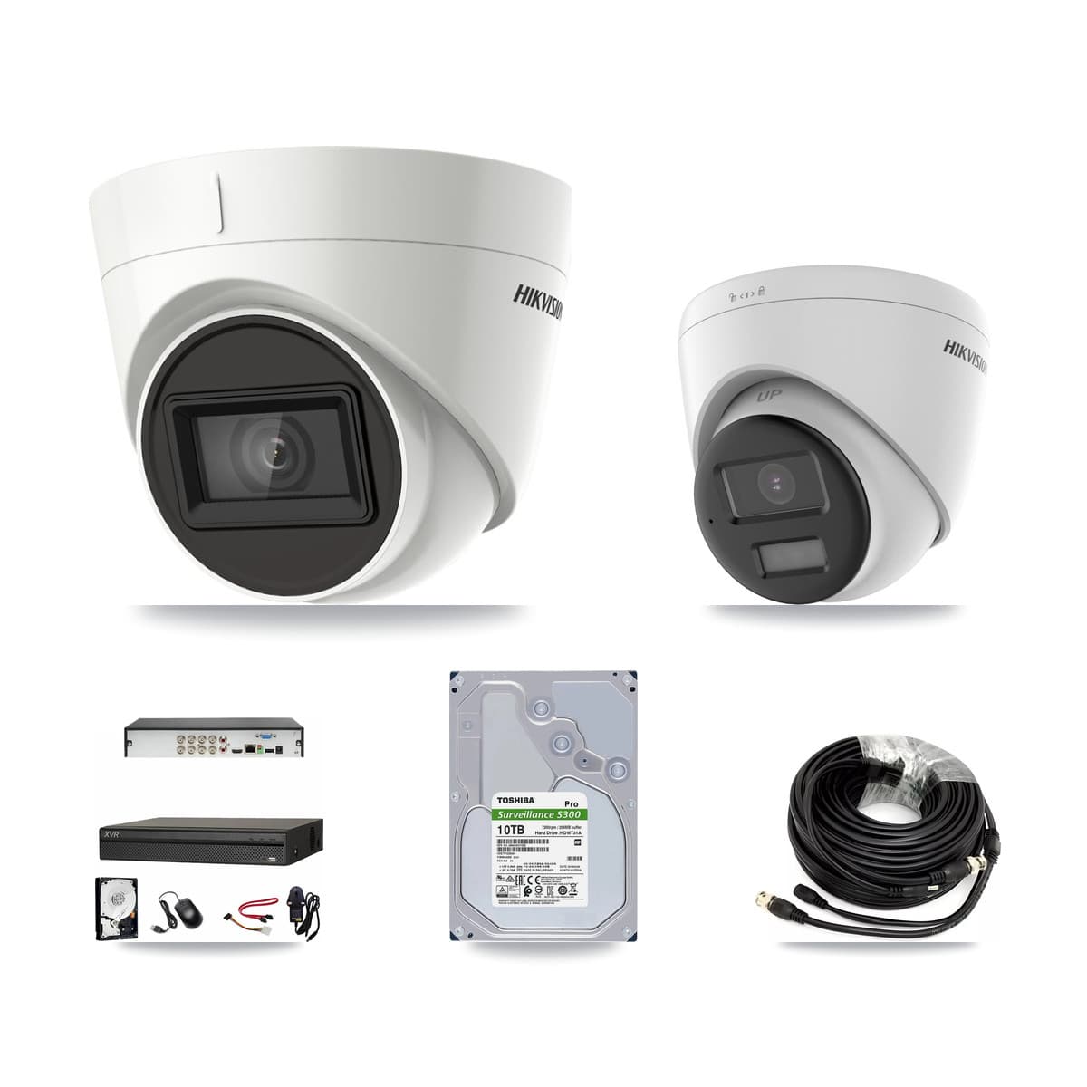 Hikvision & Dahua 8-Channel 4K CCTV Kit — 1 DS-2CE78U0T + 3 DS-2CE78U1T Turret Cameras + 10TB Recording