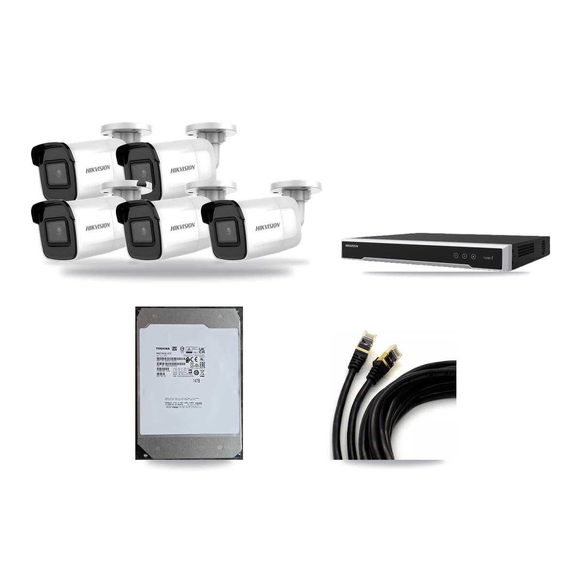 Hikvision 16-Channel 4K CCTV Kit — 5 Bullet Cameras + 14TB Recording (DS-7616NI-M2 Recorder) - Image 1