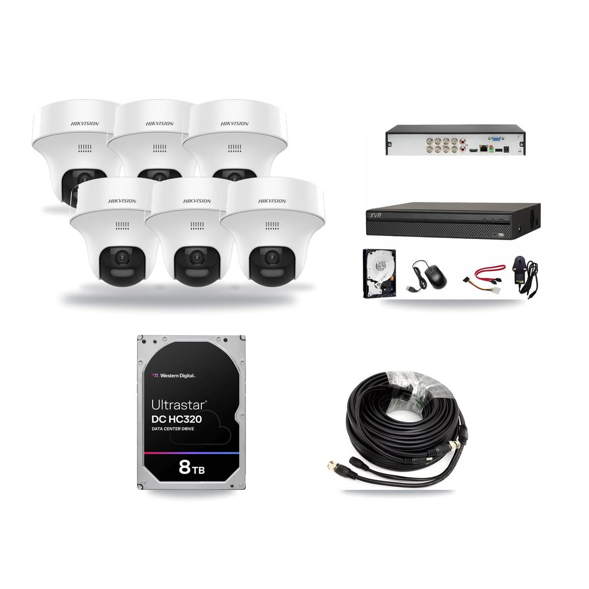 Hikvision & Dahua 8-Channel 5MP CCTV Kit — 6 DS-2CE70K0T Turret Cameras + 8TB Recording (XVR-3108AD Recorder) - Image 1