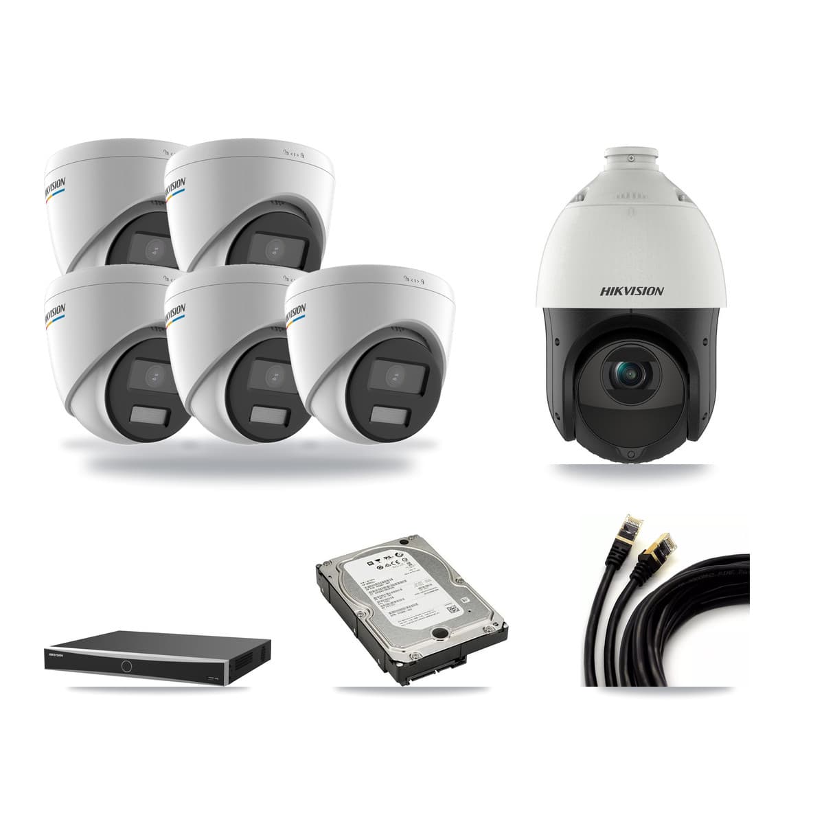 Hikvision 16-Channel 2MP – 4MP CCTV Kit — 5 2MP Turret + 1 4MP PTZ Cameras + 5TB Recording (DS-7616NXI Recorder) - Image 1
