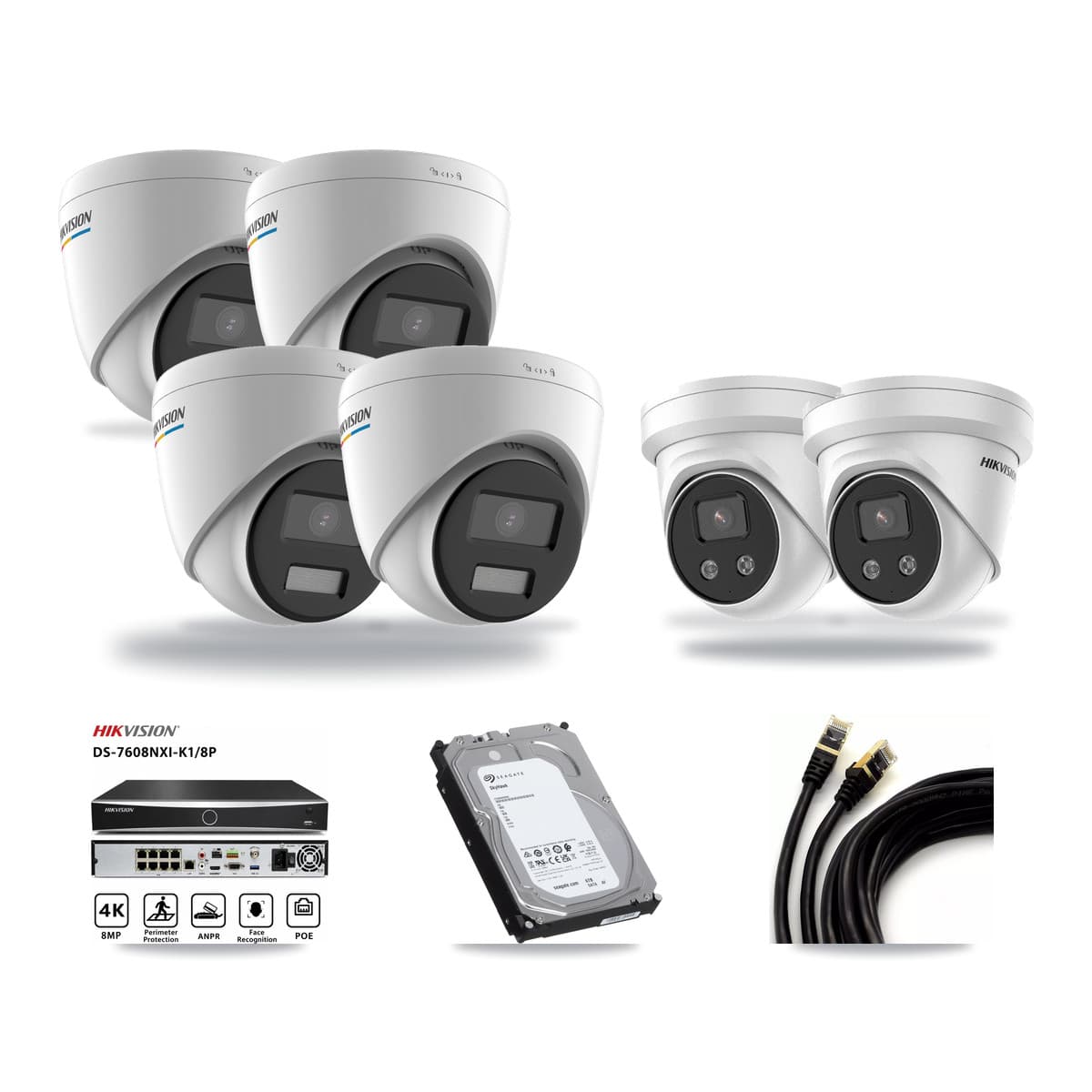 Hikvision 8-Channel 2MP – 5MP CCTV Kit — 4 2MP + 2 5MP Turret Cameras + 6TB Recording (DS-7608NXI Recorder) - Image 1