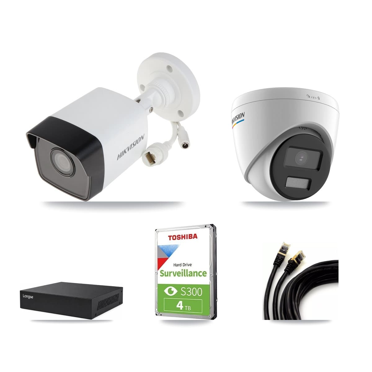 Hikvision & Longse 8-Channel 2MP – 5MP CCTV Kit — 2 5MP Bullet + 2 2MP Turret Cameras + 4TB Recording