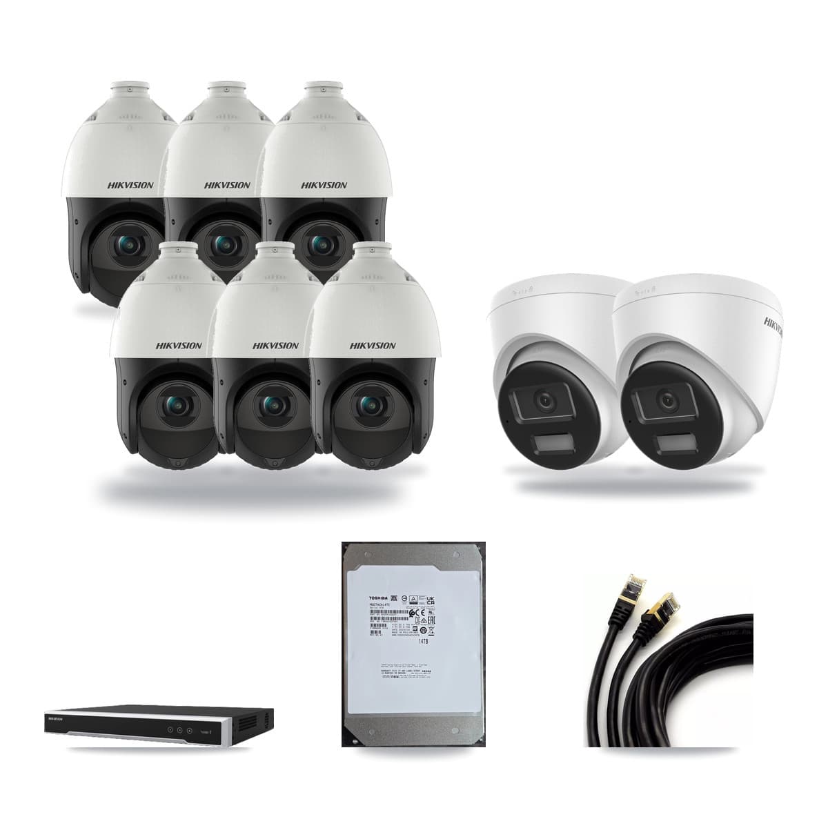 Hikvision 16-Channel 4MP – 4K CCTV Kit — 2 4K Turret + 6 4MP PTZ Cameras + 14TB Recording (DS-7616NI-M2 Recorder) - Image 1