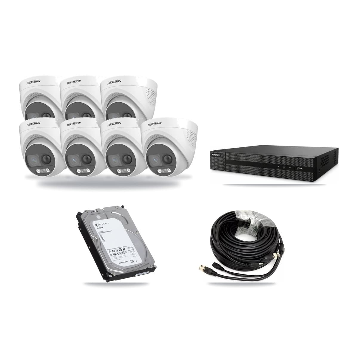 Hikvision 8-Channel 5MP CCTV Kit — 7 DS-2CE72KF3T Turret Cameras + 6TB Recording (DVR-8CH Recorder) - Image 1