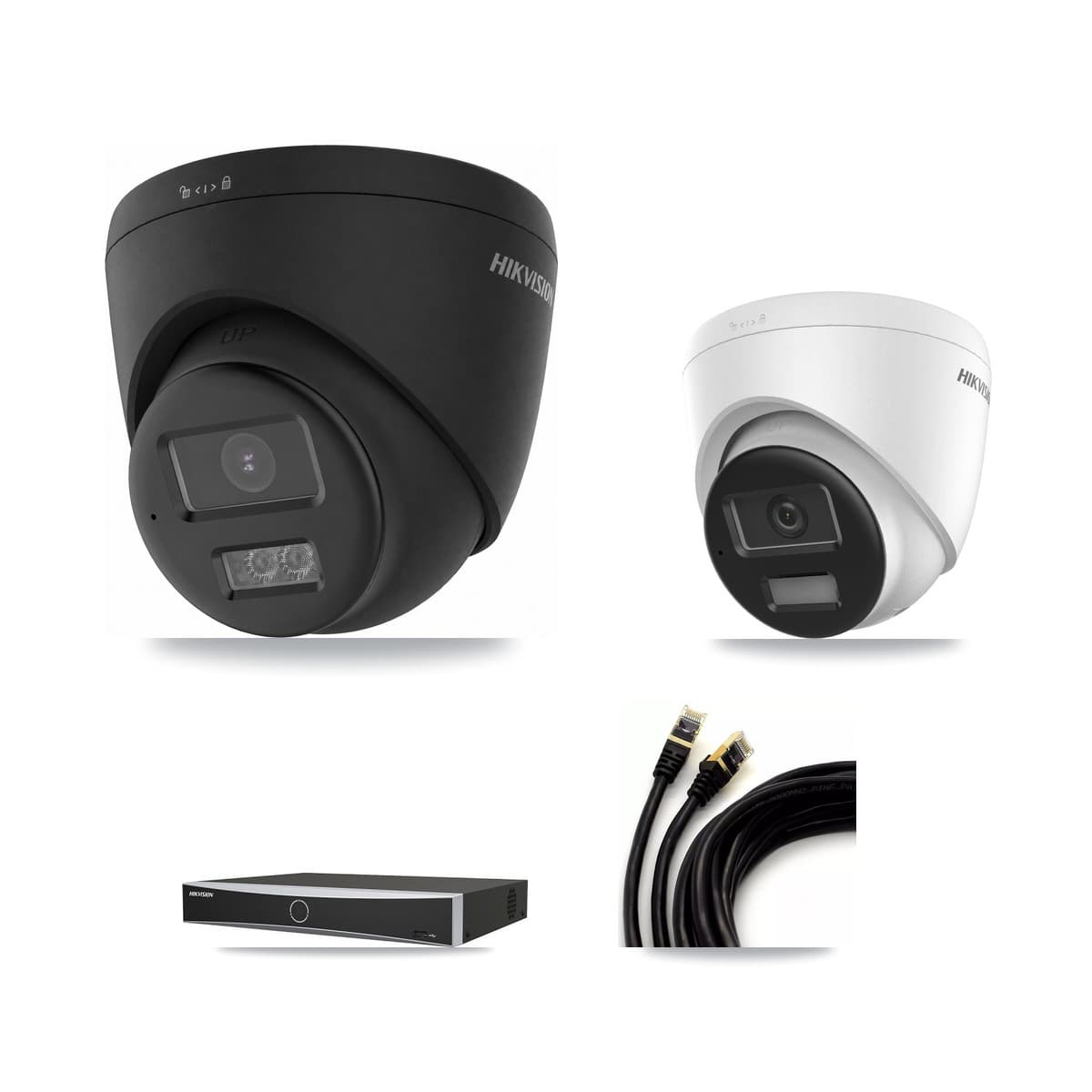 Hikvision 4-Channel 4K CCTV Kit — 1 + 2 Black Turret Cameras + 8TB Recording