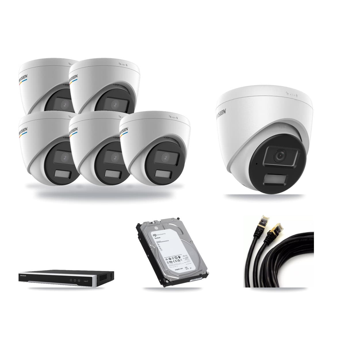 Hikvision 8-Channel 2MP – 4MP CCTV Kit — 5 2MP + 1 4MP Turret Cameras + 6TB Recording (DS-7608NI-M2 Recorder) - Image 1