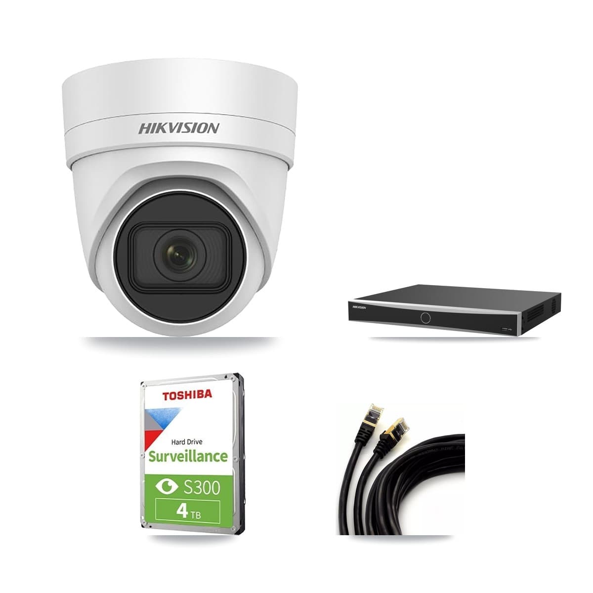 Hikvision 16-Channel 4MP CCTV Kit — 3 DS-2CD2H45FWD Turret Cameras + 4TB Recording (DS-7616NXI Recorder)