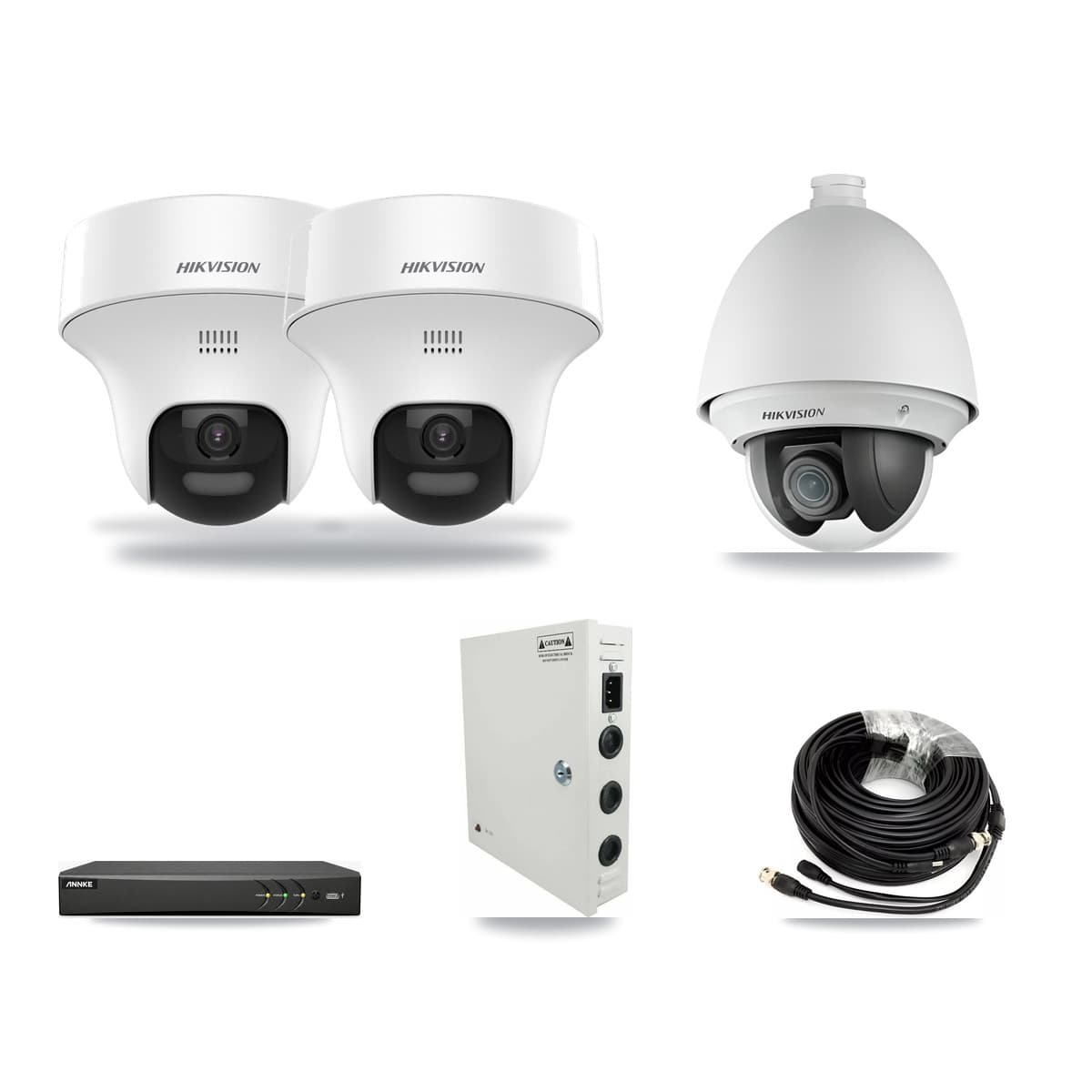 Hikvision & ANNKE 4-Channel 2MP – 5MP CCTV Kit — 1 DS-2AE4225T 2MP PTZ + 2 DS-2CE70K0T 5MP Turret Cameras + 3TB Recording - Image 1