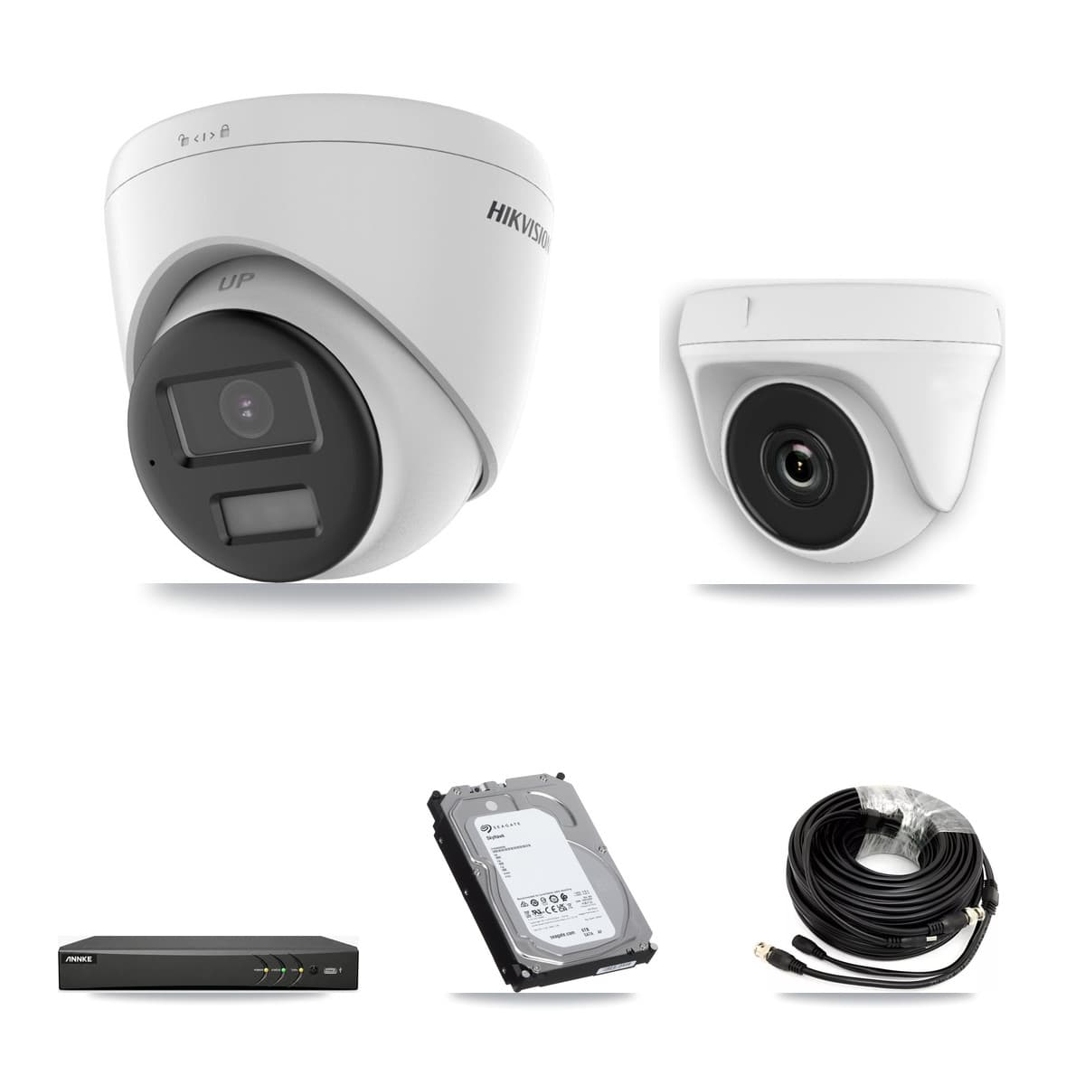Hikvision & ANNKE 4-Channel 2MP – 4K CCTV Kit — 3 4K Turret + 1 White 2MP Dome Cameras + 6TB Recording