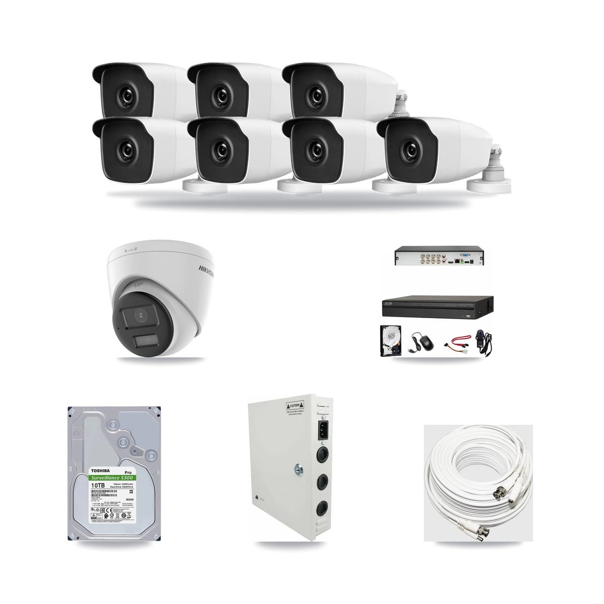 8-Channel 3MP – 4K CCTV Kit — 1 Hikvision 4K Turret + 7 HiLook 3MP Bullet Cameras + 10TB Recording - Image 1