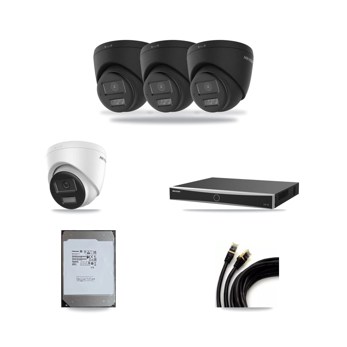 Hikvision 16-Channel 4K CCTV Kit — 1 DS-2CD1383G2 + 3 Black DS-2CD1383G2 Turret Cameras + 14TB Recording - Image 1