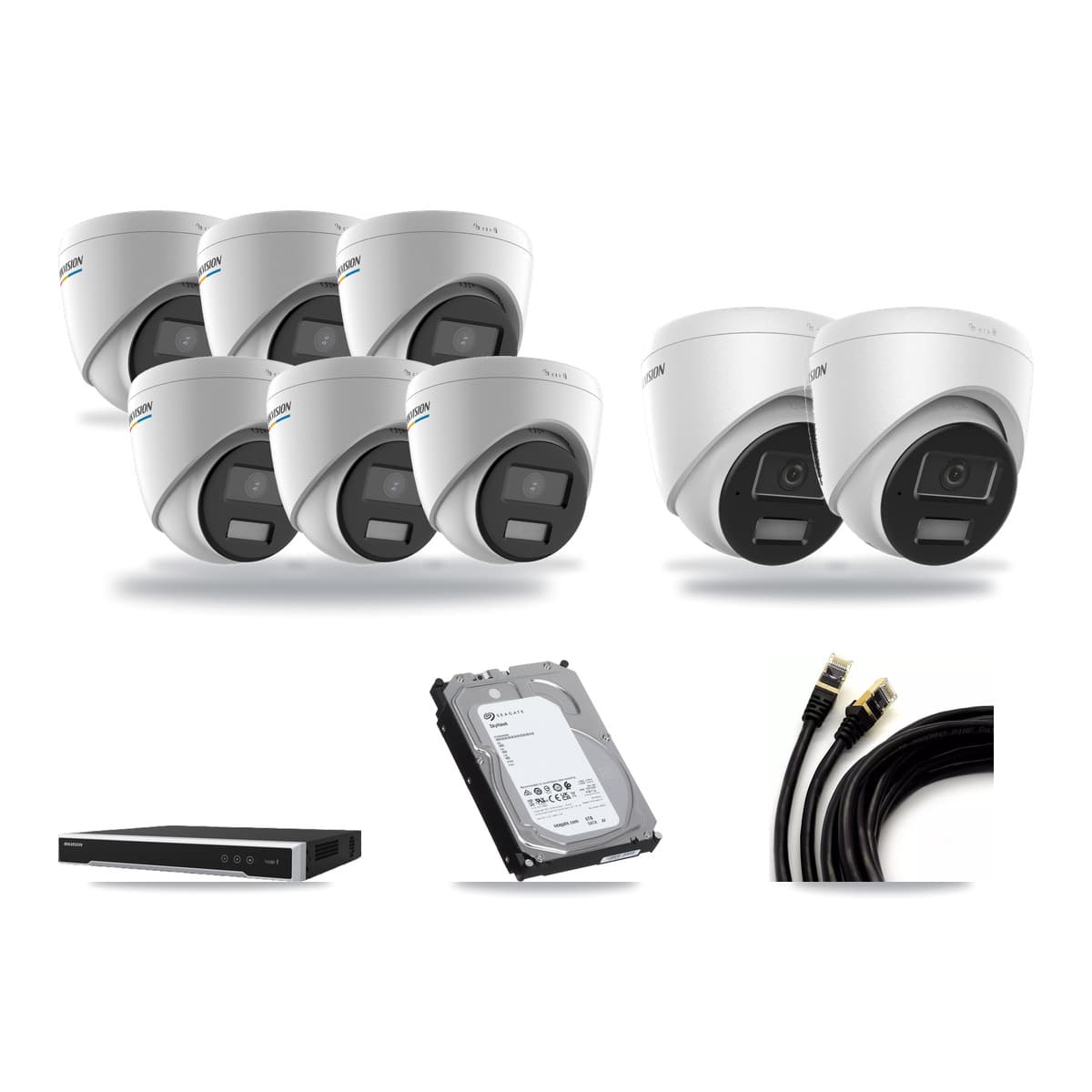 Hikvision 8-Channel 2MP – 4MP CCTV Kit — 6 2MP + 2 4MP Turret Cameras + 6TB Recording (DS-7608NI-M2 Recorder) - Image 1