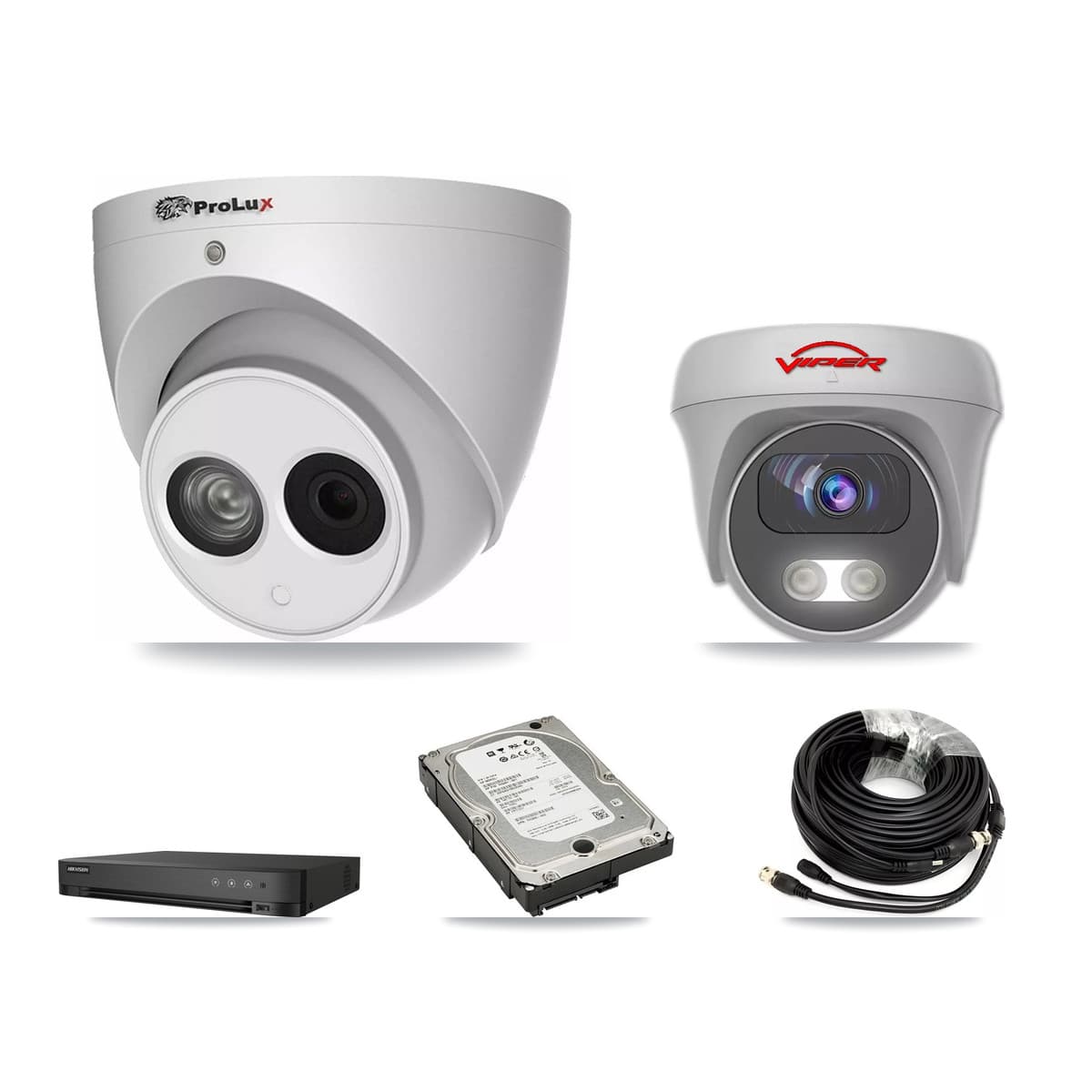 4-Channel 4MP – 5MP CCTV Kit — 3 4MP Turret + 1 White 5MP Cameras + 5TB Recording (IDS-7204HQHI Recorder) - Image 1