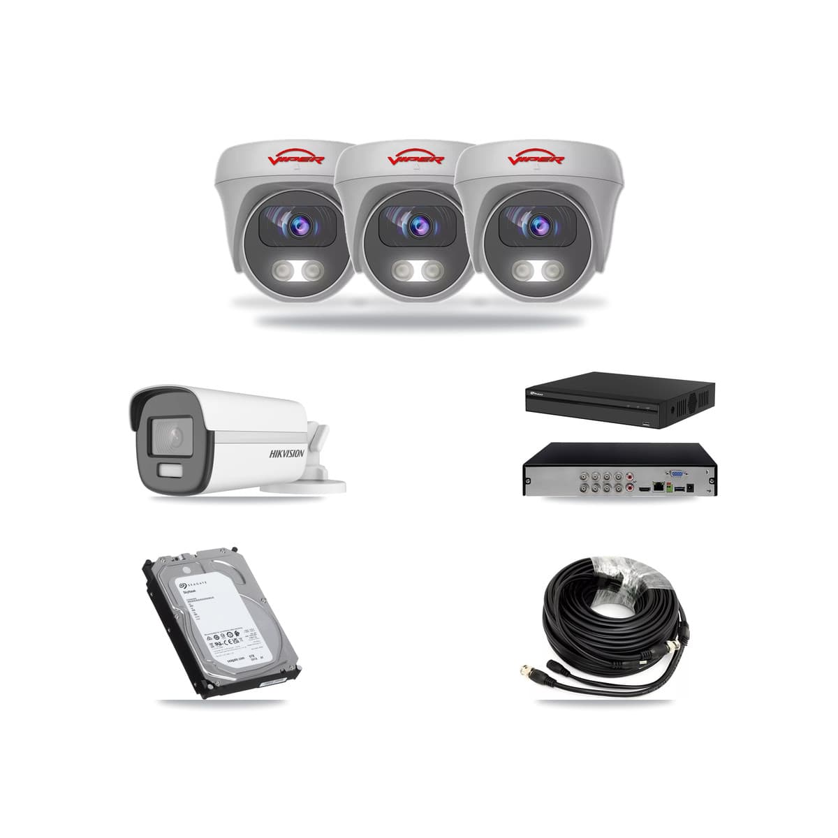 8-Channel 5MP – 4K CCTV Kit — 1 4K Bullet + 3 White 5MP Cameras + 6TB Recording (PXD-5108HS Recorder) - Image 1