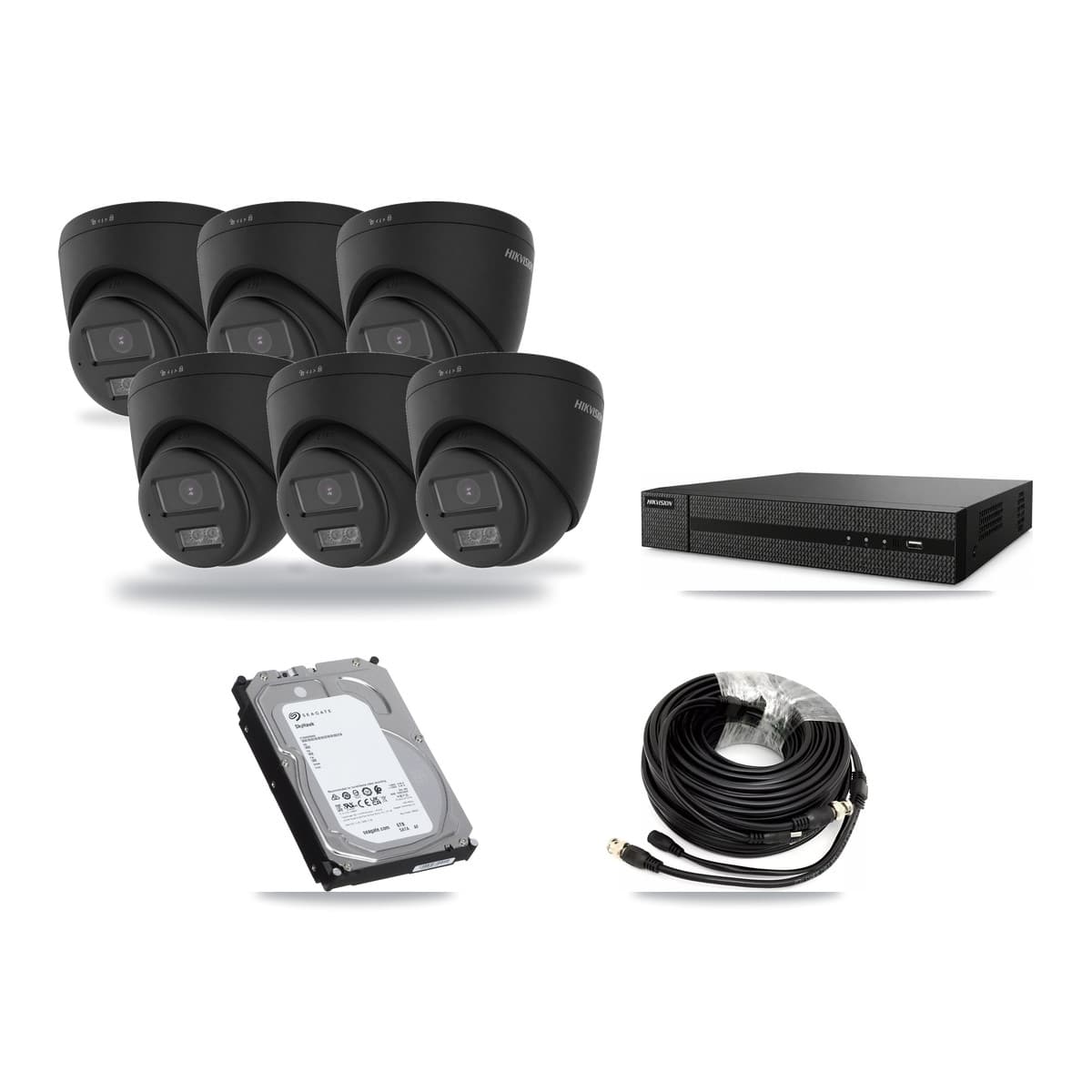 Hikvision 8-Channel 4K CCTV Kit — 6 Black Turret Cameras + 6TB Recording (DVR-8CH Recorder) - Image 1
