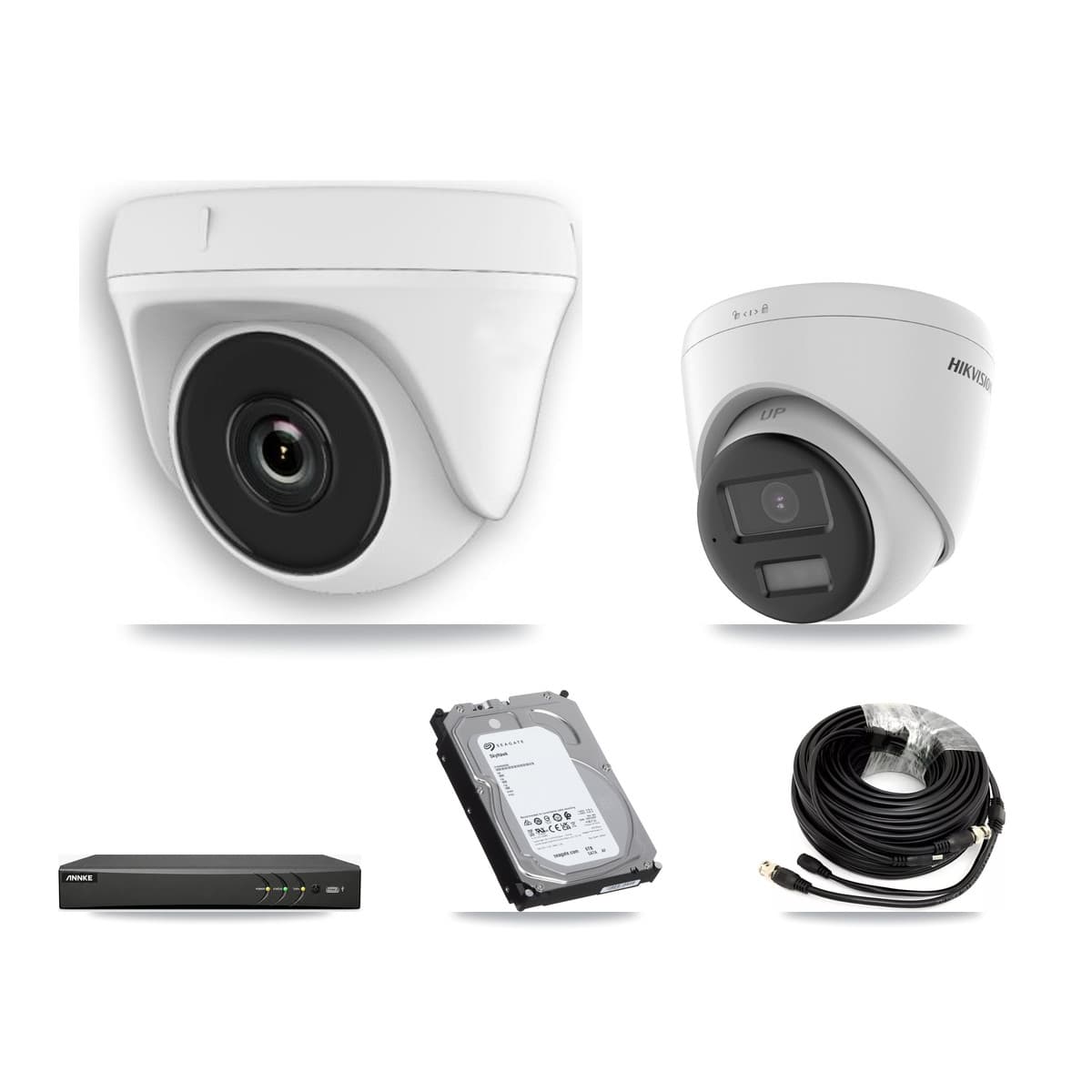 Hikvision & ANNKE 4-Channel 2MP – 4K CCTV Kit — 1 4K Turret + 2 White 2MP Dome Cameras + 6TB Recording