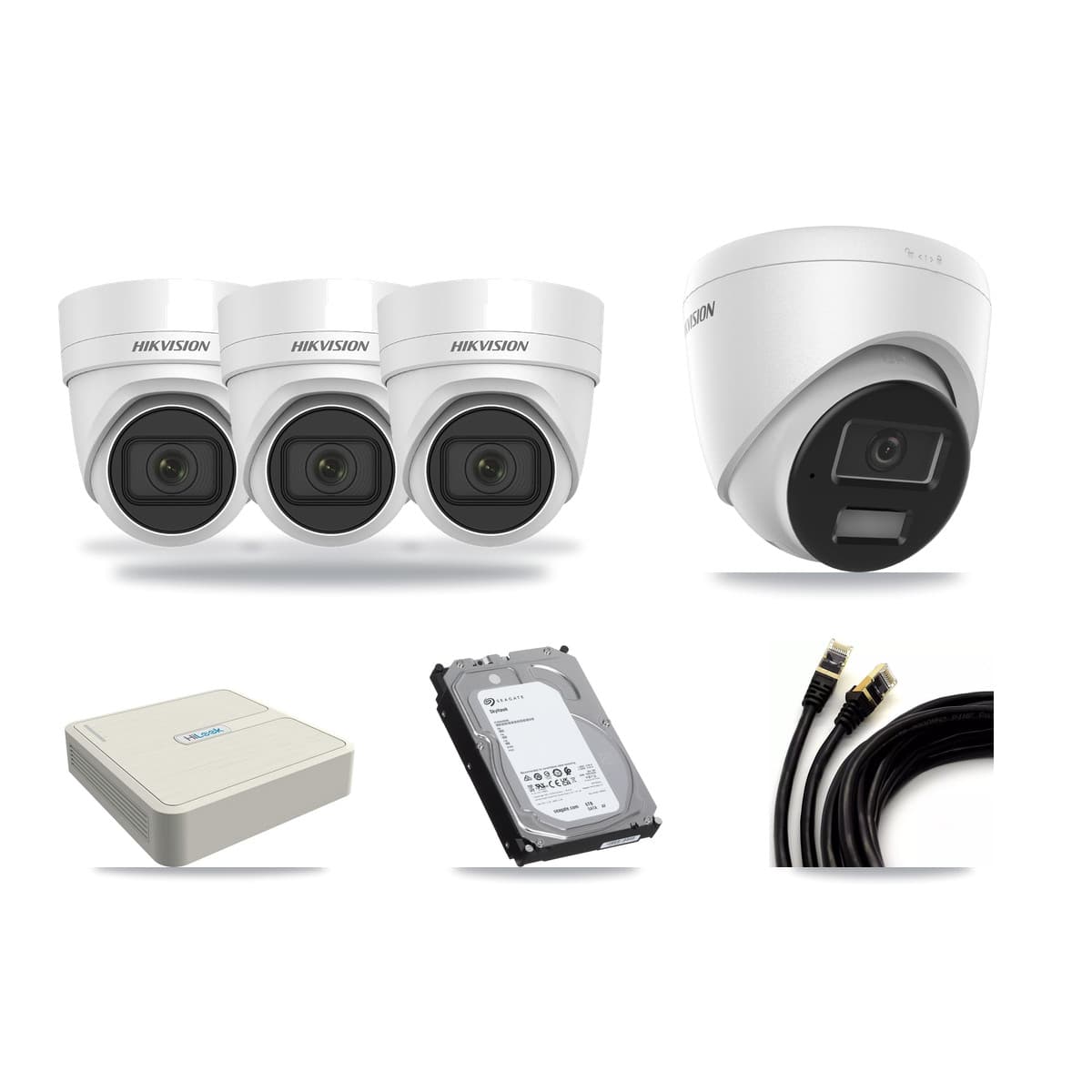 Hikvision & HiLook 8-Channel 4MP CCTV Kit — 1 DS-2CD1343G2 + 3 DS-2CD2H45FWD Turret Cameras + 6TB Recording - Image 1