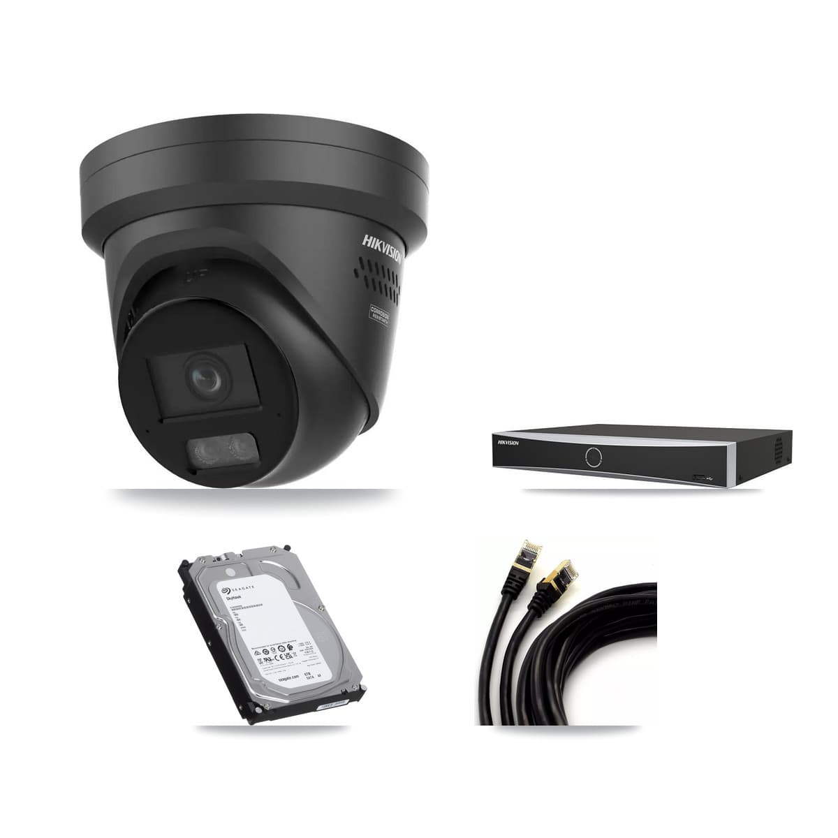 Hikvision 4-Channel 4K CCTV Kit — 2 Black DS-2CD2387G3 Turret Cameras + 6TB Recording