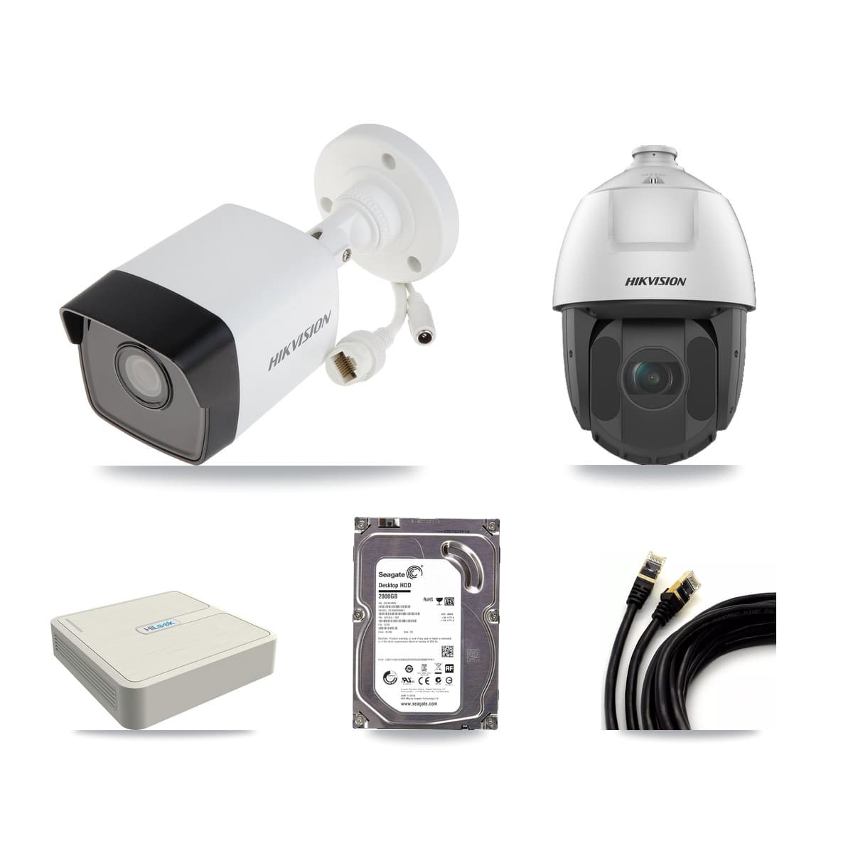 Hikvision & HiLook 8-Channel 2MP – 5MP CCTV Kit — 1 5MP Bullet + 1 2MP PTZ Cameras + 2TB Recording (NVR-108H-D Recorder) - Image 1