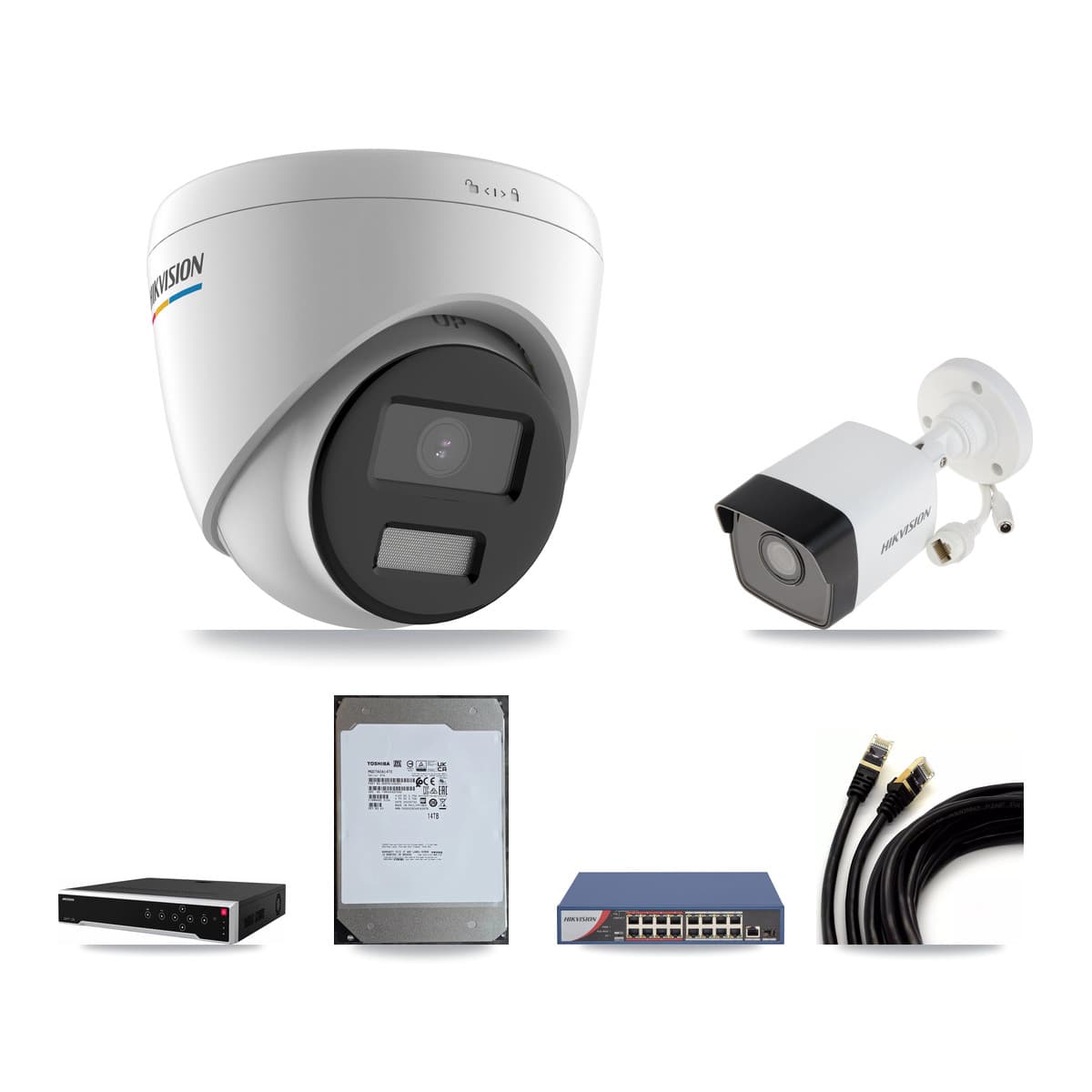 Hikvision 32-Channel 2MP – 5MP CCTV Kit — 10 5MP Bullet + 21 2MP Turret Cameras + 2× 14TB Recording