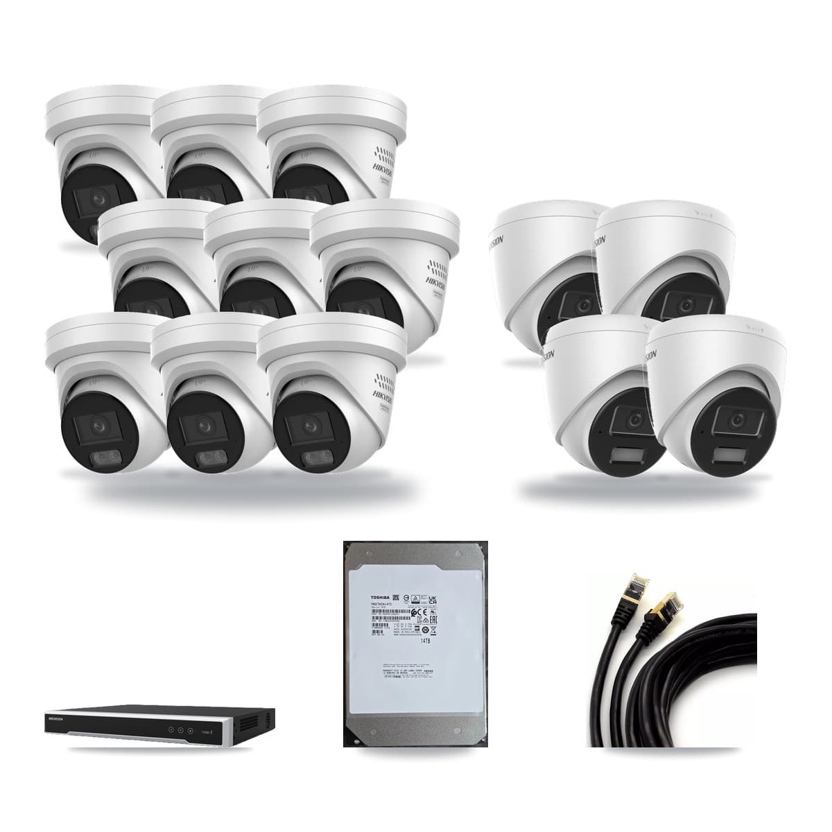 Hikvision 16-Channel 4MP CCTV Kit — 4 DS-2CD1343G2 + 9 DS-2CD2347G3 Turret Cameras + 14TB Recording (DS-7616NI-M2 Recorder) - Image 1