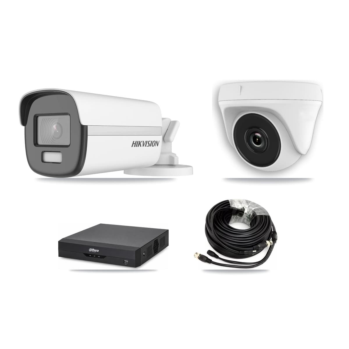 Hikvision & Dahua 4-Channel 2MP – 4K CCTV Kit — 1 4K Bullet + 1 2MP Dome Cameras + 3TB Recording