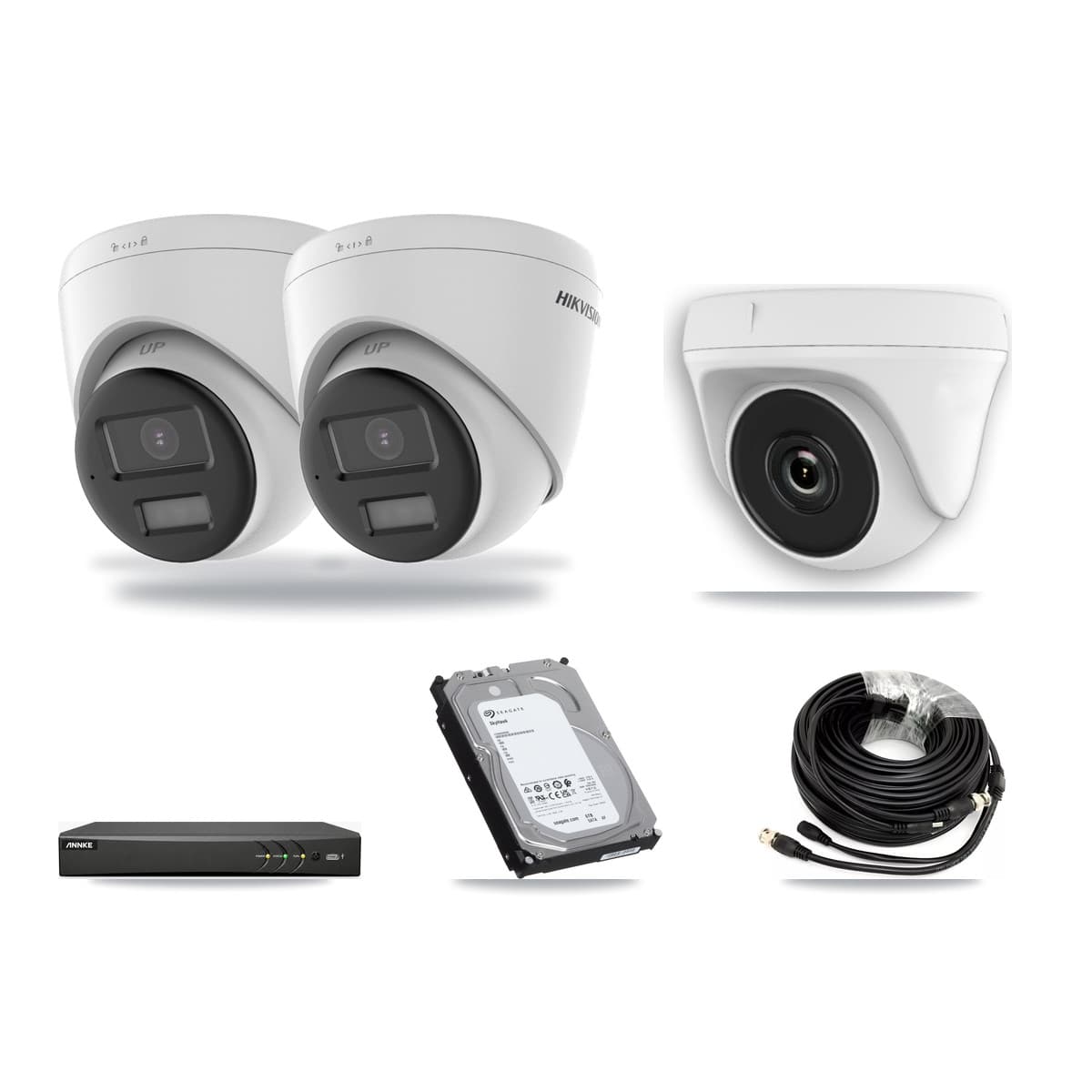 Hikvision & ANNKE 4-Channel 2MP – 4K CCTV Kit — 2 4K Turret + 1 2MP Dome Cameras + 6TB Recording - Image 1