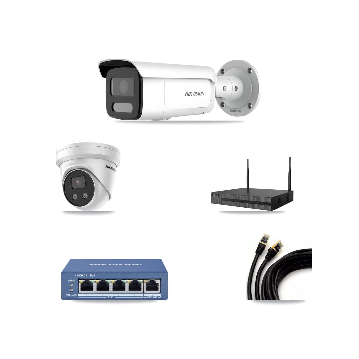 Hikvision & HiLook 4-Channel 4MP – 5MP CCTV Kit — 1 4MP Bullet + 1 5MP Turret Cameras + 3TB Recording