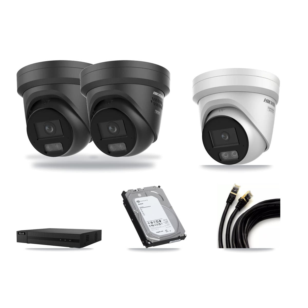 Hikvision & HiLook 8-Channel 4K CCTV Kit — 1 DS-2CD2387G3 + 2 Black DS-2CD2387G3 Turret Cameras + 6TB Recording - Image 1