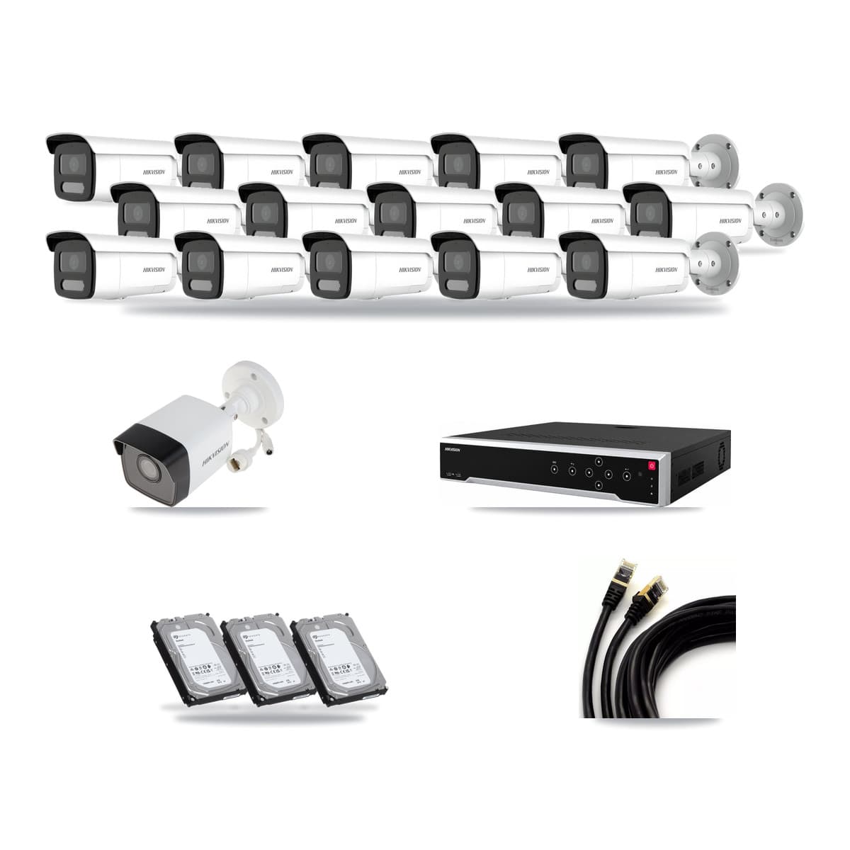 Hikvision 32-Channel 4MP – 5MP CCTV Kit — 1 5MP + 15 4MP Bullet Cameras + 3× 6TB Recording - Image 1