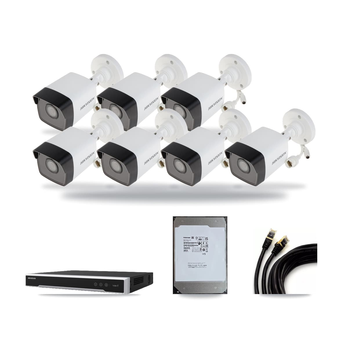 Hikvision 16-Channel 5MP CCTV Kit — 7 Bullet + 1 Dome Cameras + 14TB Recording (DS-7616NI-M2 Recorder) - Image 1